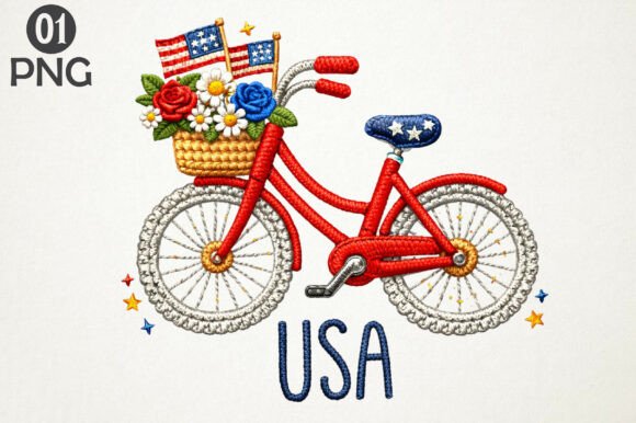 Patriotic USA Bicycle Embroidery PNG Review